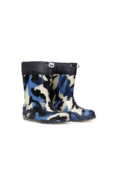 KAJILA Lacivert Kamuflaj Desenli Çocuk Yağmur Çizmesi, Su Geçirmez, Kaymaz Ta...