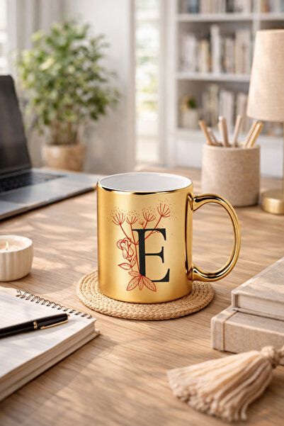 çokaş E Harfli Altın Sarısı Kupa Bardak
