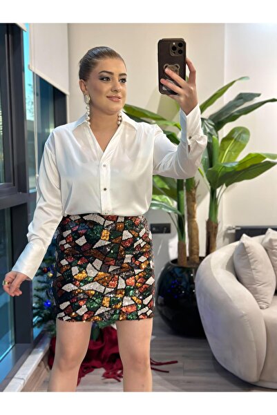 MELTEM TUĞAN Payetli Renkli Etek SİYAH