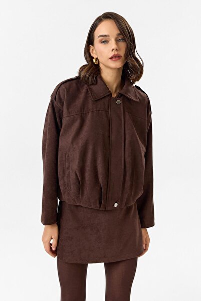 TIFFANY&TOMATO Apoletli Fermuarlı Kısa Süet Ceket