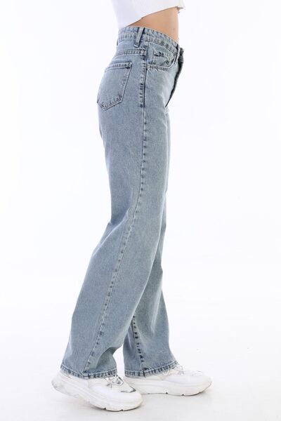 JAXEN Ns-62090 Women's Light Blue High Waist Wide Leg Palazzo Jeans