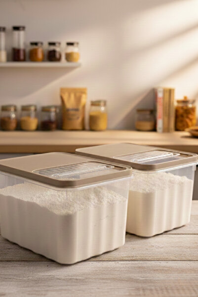 Poomy Set of 2 16 Liter Food Storage Containers with Sliding Lid - Large Size Flour and Legume Bucket