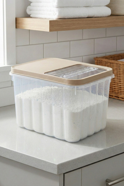 Poomy 16 Liter Sliding Lid Powder Detergent Storage Box Transparent Multi-Purpose Organizer Bucket
