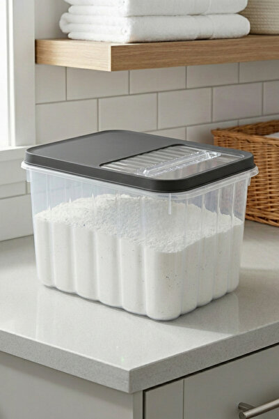 Poomy 16 Liter Sliding Lid Powder Detergent Storage Box Transparent Multi-Purpose Organizer Bucket