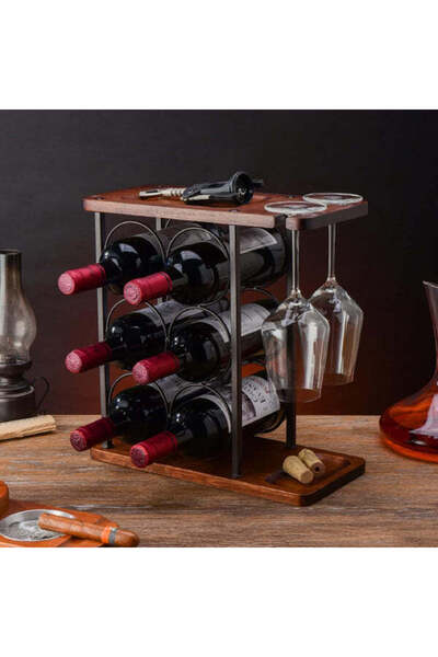 Sanlux Ξύλινη Ράφια Κρασιών Premium - Κομψή Ράφι για 9 Μπουκάλια, Οργανωτής 3 Επιπέδων με