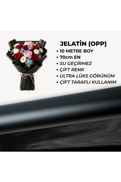 70cm x 10m OPP (JELATİN) Çiçek Buket Ambalaj Kağıdı - Siyah Çift Taraflı