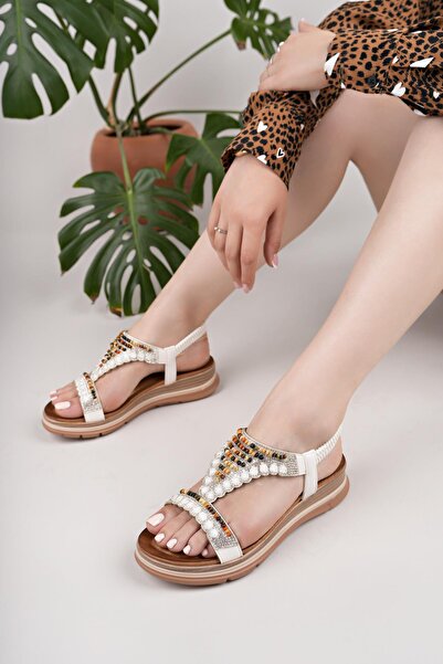 Nesil Shoes صندل نسائي أبيض تشريحي من ديسكا 2063