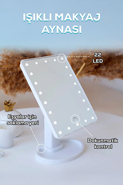indirimsevinci LED Işıklı Dokunmatik Makyaj Aynası 22 LED 180° Ayarlanabilir Standlı