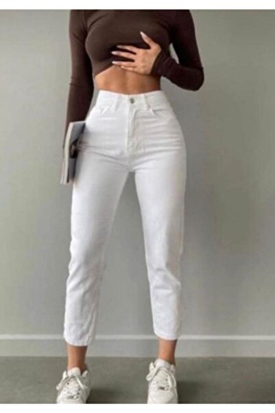 JAXEN Ns-20585 Women's White Mom Jeans