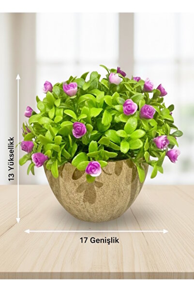 FB Cup Dekoratif Saksılı Yapay Çiçek - Küçük Mor Güller Masaüstü Ofis ve Ev S...
