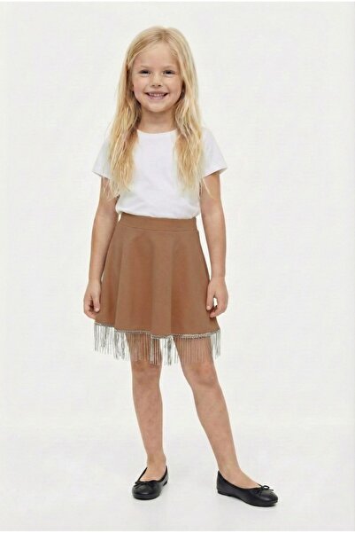 CARABO MODA تنورة عالية الخصر للفتيات مزينة بسلسلة وتنورة قصيرة واسعة