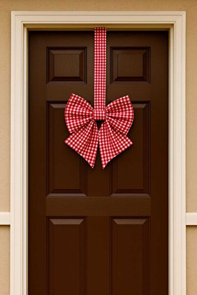 Tly Home Textiles İki Taraflı Kırmızı Fiyonk Kapı Süsü – Duck Keten Kapı Askısı – Ev ve Yılbaşı Dekoru