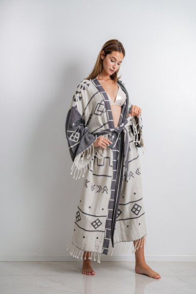 CAKKATEX Organic Cotton Woven Design Long Kimono |   Beach Wear