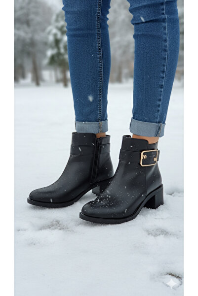 DB Cizme de damă cu toc, talpă anti-alunecare, piele, rezistente la apă, cu f...