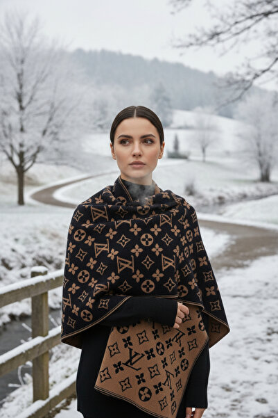 Onur Etol - Noua sezonă eșarfă lată pentru umeri, iarnă, produs gros, cu două fețe din material tip stofă Efsane Mağaza