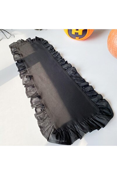 HOME ART ATELIER hand made Siyah Tam Fırfırlı 40x110 Pamuklu Bej Ham Keten Ru...