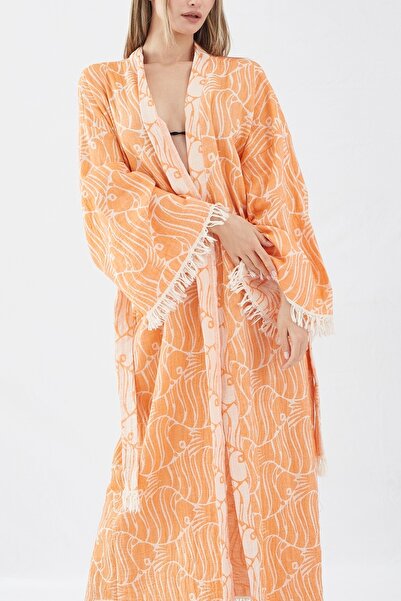 CAKKATEX Organic Cotton Woven Design Long Kimono |   Beach Wear