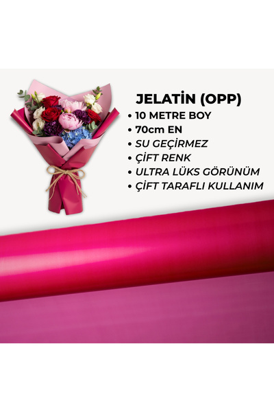 70cm x 10m OPP (JELATİN) Çiçek Buket Ambalaj Kağıdı - Fuşya Pembe Çift Taraflı