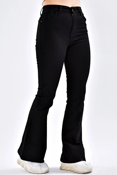 JAXEN NS-81234 جينز بلاك فلير واسع الأرجل ذو خصر عالٍ لا يبهت