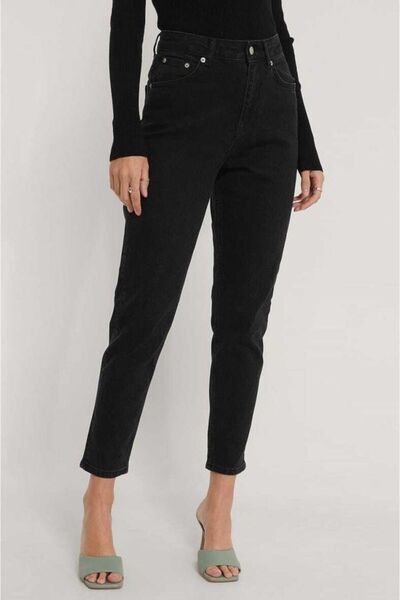 JAXEN Ns-36428 Black Fade-Resistant Mom Jeans Women's Boyfriend High Waist Po...
