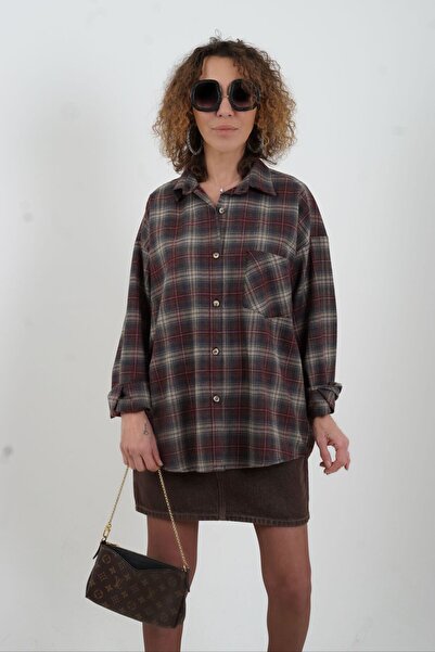 Zelish My Sister Cămașă în carouri Burgundy supradimensionat