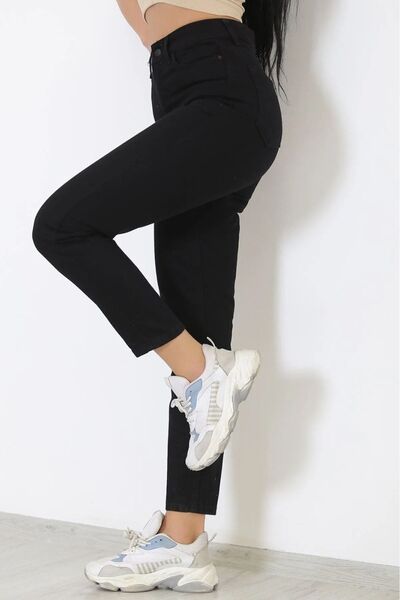 JAXEN Ns-50302 Women's Black High Waist Mom Jeans