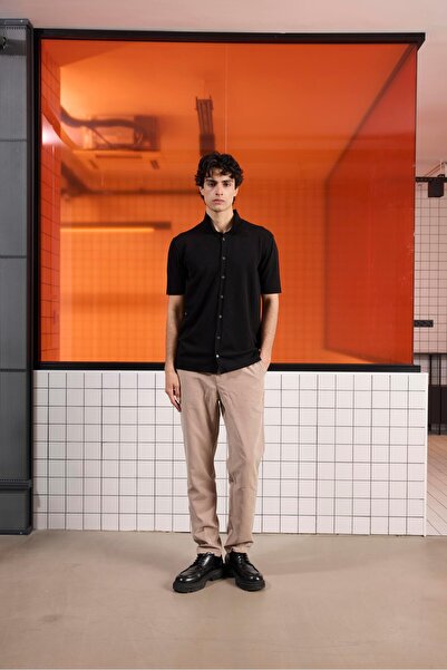 GMG FIRENZE Gmg Fırenze Slim Fit риза с яка Черна мъжка риза GU25MSS02001