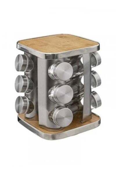 Generic طقم برطمانات توابل زجاجية مكون من 12 قطعة مع غطاء ورف معدني