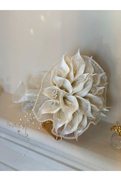 GÜRLEK TEKSTİL Yeni Sezon Kristal Taşlı Gala Çiçeği Plisel Tüllü Gelin Buketi...