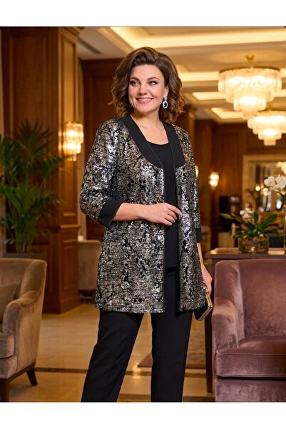 OLEA XXL Büyük Beden Ceket Bluz ikili Takım
