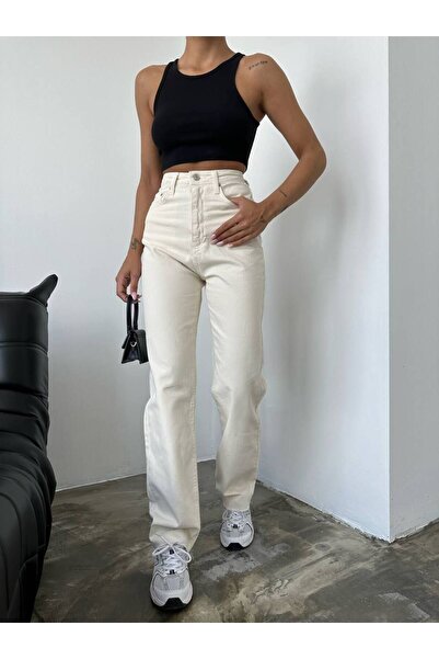 JAXEN Ns-79819 Women's Cream Denim Jeans