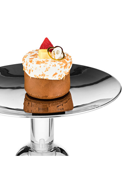 Dania ستاند تقديم حلويات فاخر 17×25 سم – صحن ستانلس ستيل مع قاعدة أكريليك شفافة | تصميم عصري أنيق 🍰✨