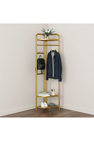 Sinyin رف معاطف زاوية، مع رف معلق، منظم ملابس معدني، رف ملابس قائم بذاته