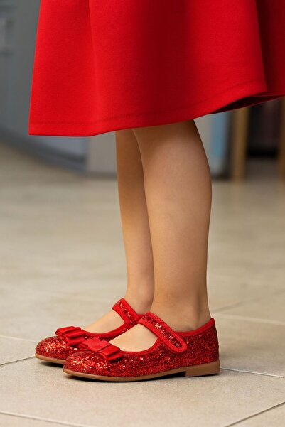 Bebbini Özel Gün Kırmızı Pullu Vegan Kız Çocuk Babet