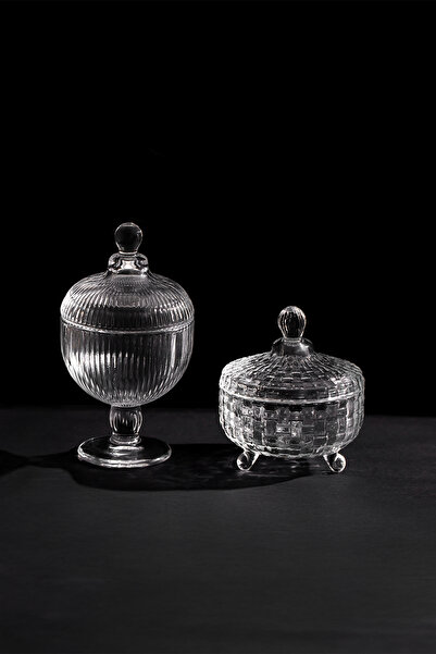 Porsima Fgy-A Ayaklı Kapaklı Cam Şekerlik Sunumluk 2li Seti 250cc