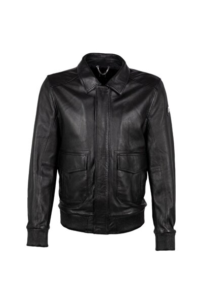 mauritius Geaca de Piele Barbati Silver Neagra MSMEmmik