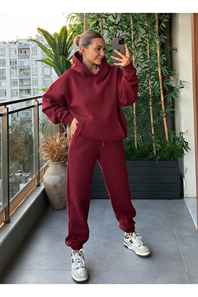 OKULCUBABA Women's 3-Ply Cotton High Waist Jogger Tracksuit Set