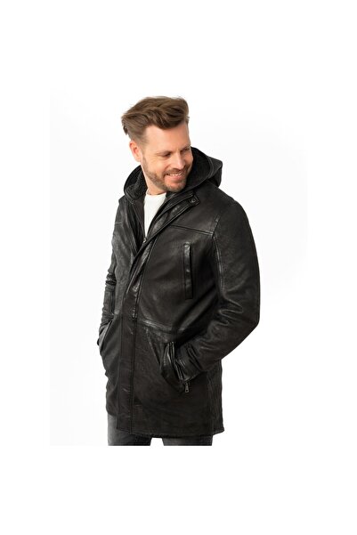 mauritius Geaca Lunga de Piele Barbati Neagra MMSitku