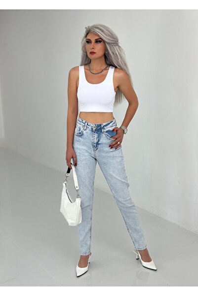 JAXEN Ns-85252 Women's Ice Blue Push up Mom Jeans