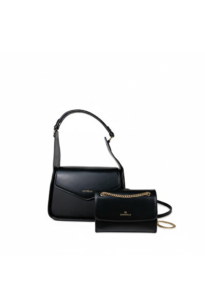 Chrisbella حقيبة كتف سوداء فاخرة بغطاء على شكل ظرف ومحفظة متناسقة – طقم حقائب...