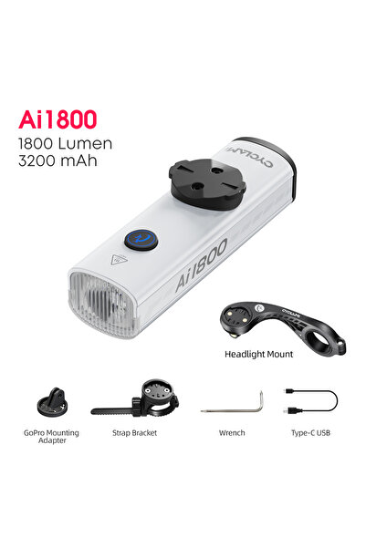 Choice مصباح أمامي للدراجة AI-1800 أبيض S2 بقوة 1200/1800 لومن، خفيف الوزن لل...