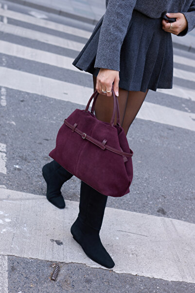 ANGELİNA JONES Alvi̇stra Women's Burgundy Real Suede Bag