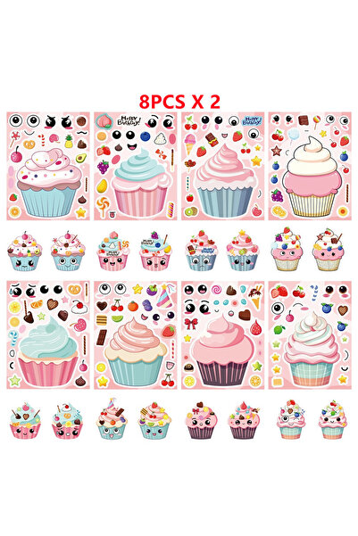 Choice1 16 قطعة من ملصقات أحجية الكب كيك الورقية، ملصقات كرتونية لطيفة على شك...