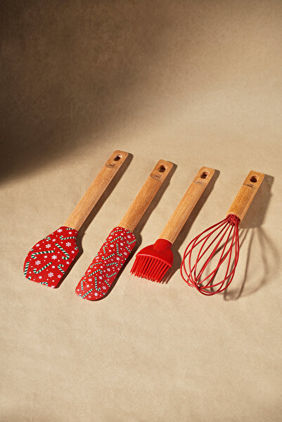 Karaca New Year Yılbaşı Ahşap Saplı 4 Parça Pasta Hazırlık Seti