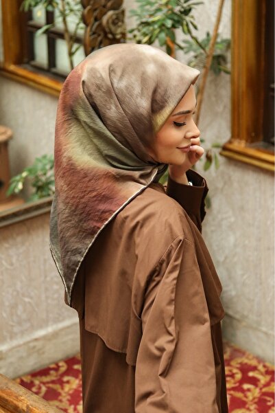 Tesettürnağme Eșarfă EcoZen TN2100 Model Batik 05-Verde-Cupru-Maro