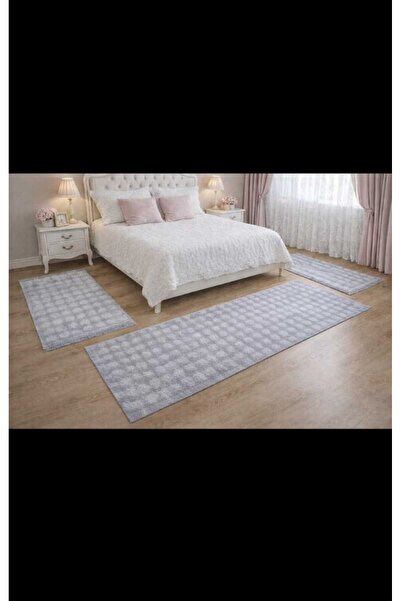 AKSU BUBBLE peluş pufidik kaymaz taban yumuşak modern yıkanabilir saçaklı 3lü...