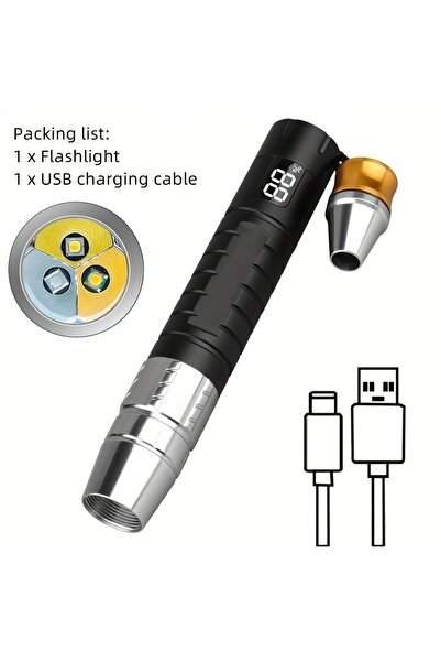 Choice مصباح يدوي SV105 أسود قابل للشحن عبر منفذ USB، 3 في 1، أبيض، أصفر، فوق...