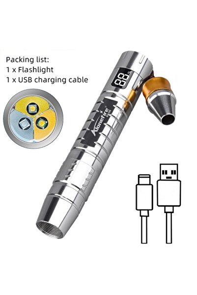 Choice USB Charging SV105-Silver 3-in-1 White Yellow UV 365nm LED LCD Flashlight USB Rechargeable Jewelry J