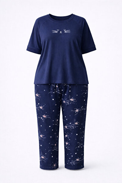 Hays Kadın Plus Size Pamuklu Kısa Kollu Uzun Pijama Takımı