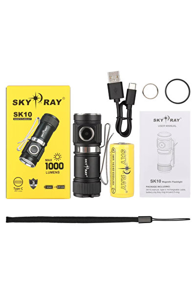 Choice مصباح يدوي صغير LED من نوع CP.SK10 SKYRAY بقوة 1000 لومن، قابل لإعادة الشحن من النوع C، مزود بمغناطيس، وسلسلة مفاتيح.